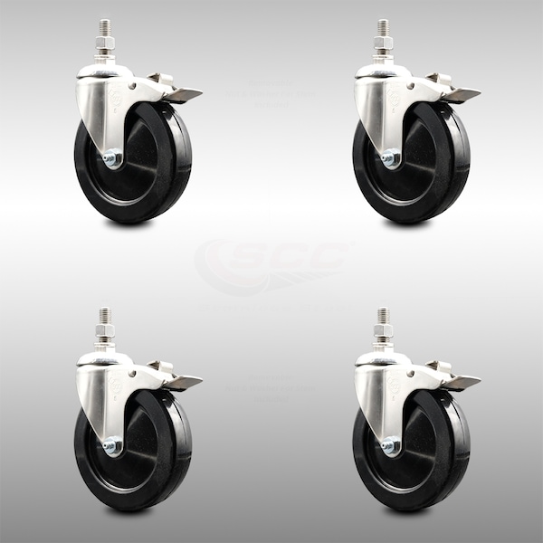 Service Caster 5 Inch 316SS Soft Rubber Wheel Swivel 1/2 Inch Threaded Stem Caster Set Lock Brake SCC-SS316TSTTL20S514-SRS-121315-4 - main